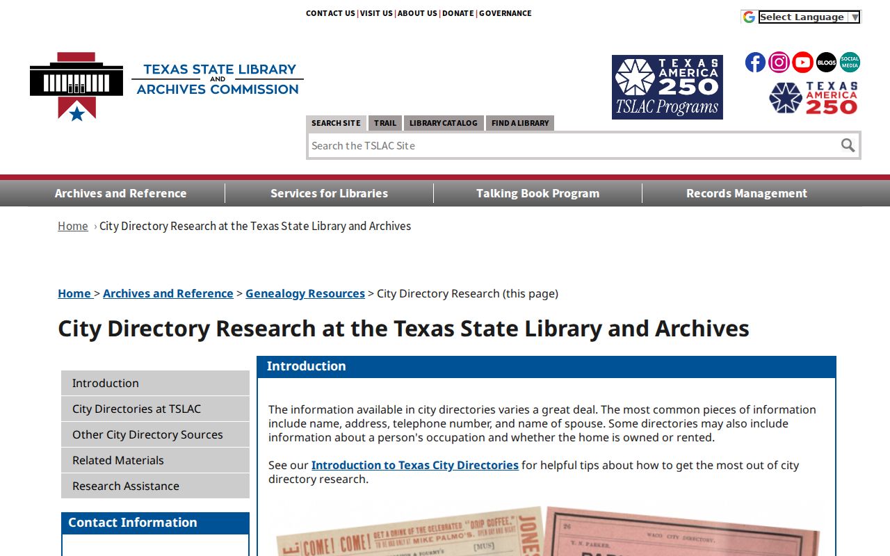 Weslaco city directory research guidance from the Texas State Library