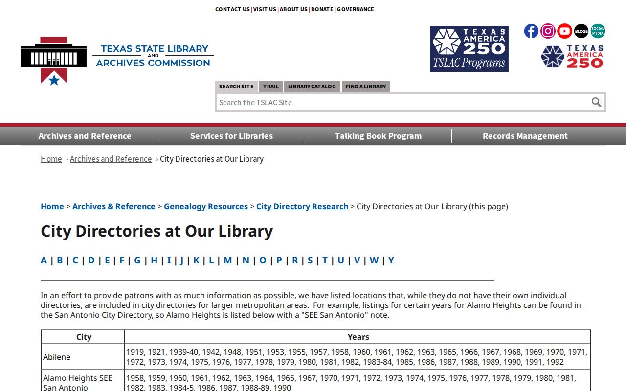 Weslaco city directory listing in the Texas State Library inventory