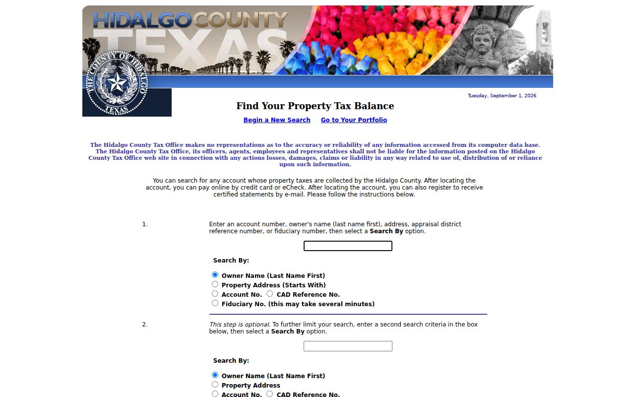 Weslaco residents directory Hidalgo County tax property search fields