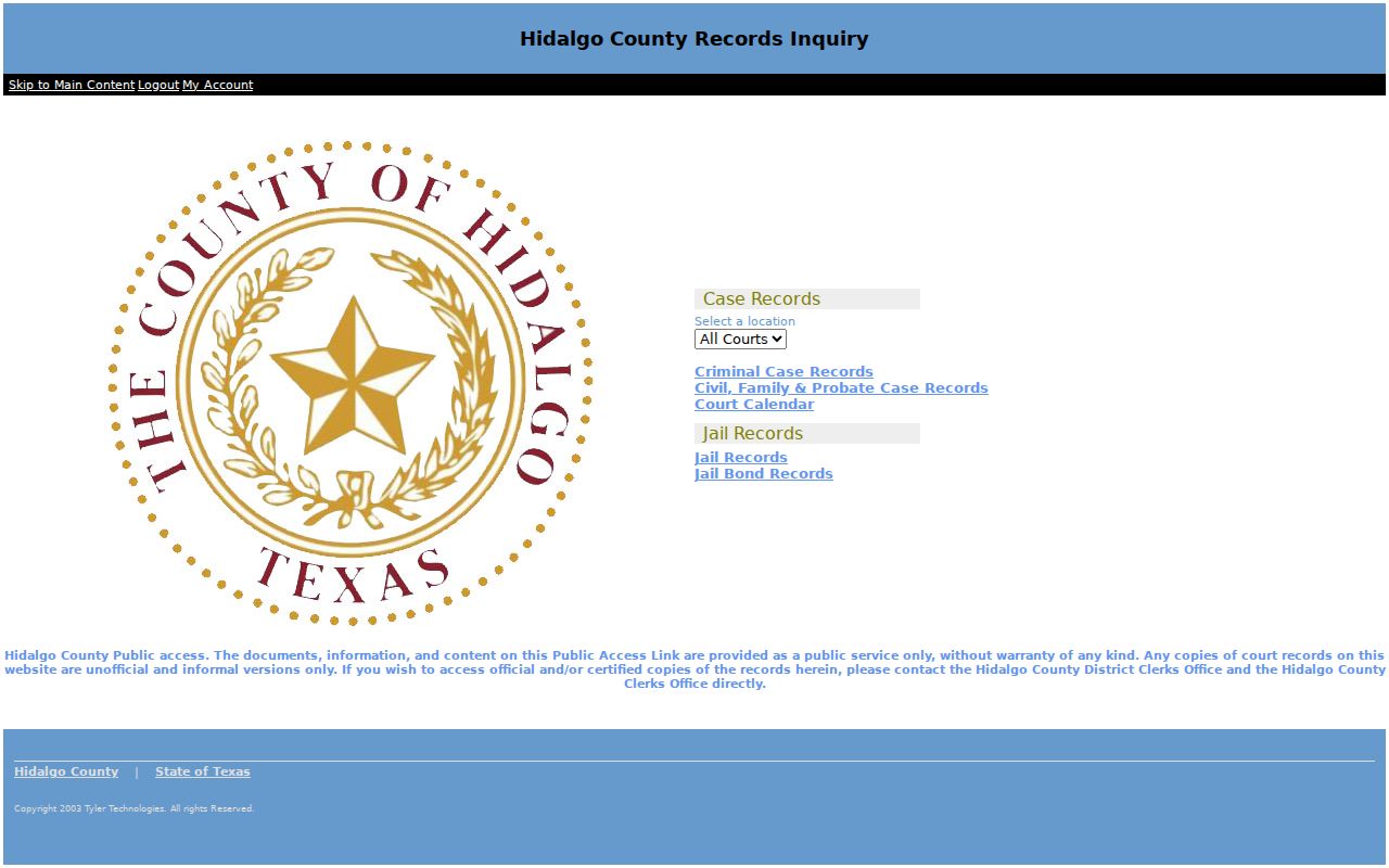 Weslaco resident lookup through the Hidalgo County Odyssey court search menu