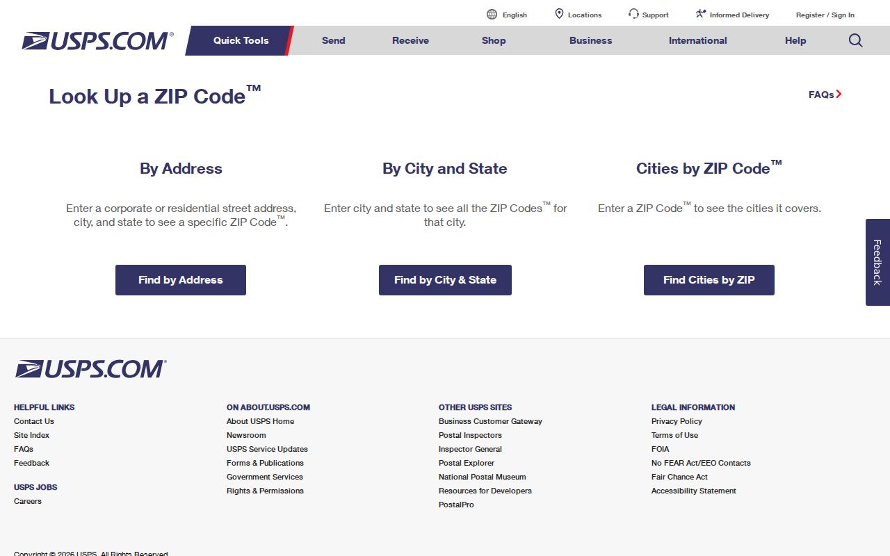 Weslaco ZIP code directory view of the USPS ZIP Code Lookup interface
